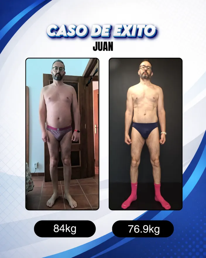 Antes y después de un cliente de Carlos Esteva: pérdida de grasa