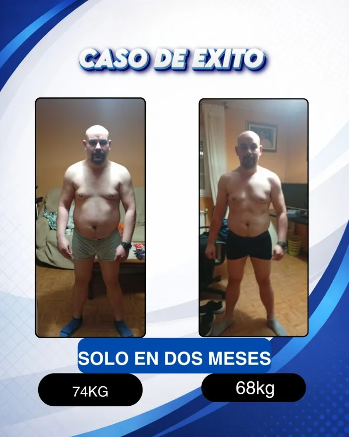 Antes y después de un cliente de Carlos Esteva: pérdida de grasa