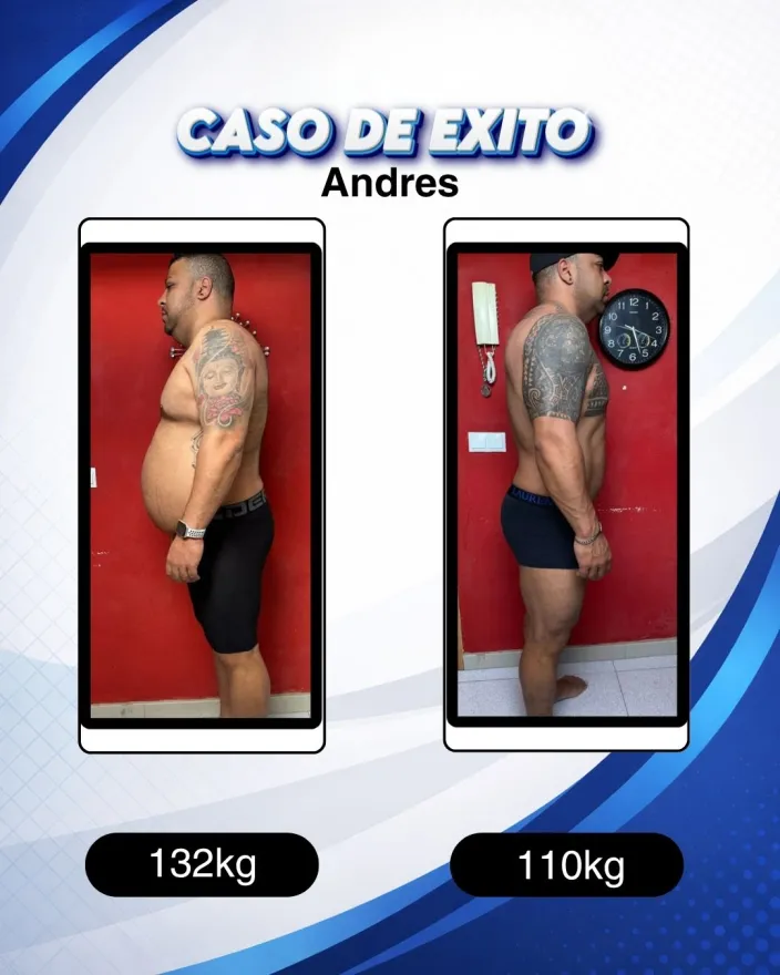 Antes y después de un cliente de Carlos Esteva: pérdida de grasa